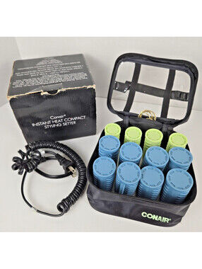 Conair Instant Heat Compact Styling Setter 12 Multi-sized Rollers Travel Works